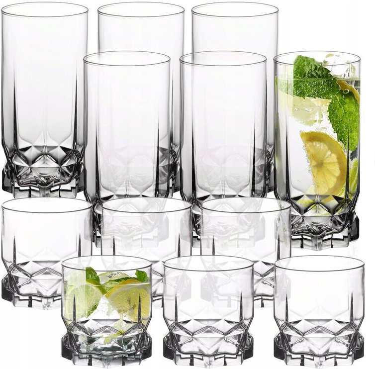 Kadax - Trinkgläser aus hochwertigem Glas, 12 Stück, 6x325ml hoch+6x325ml niedrig