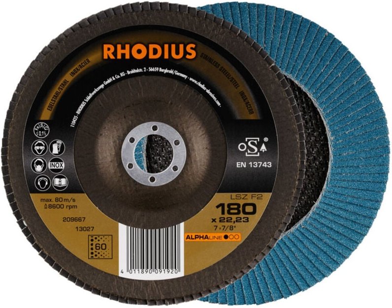 Thumbnail - Rhodius - lsz F2, 10 Stück, 180 mm, Korn 60, Fächerschleifscheibe