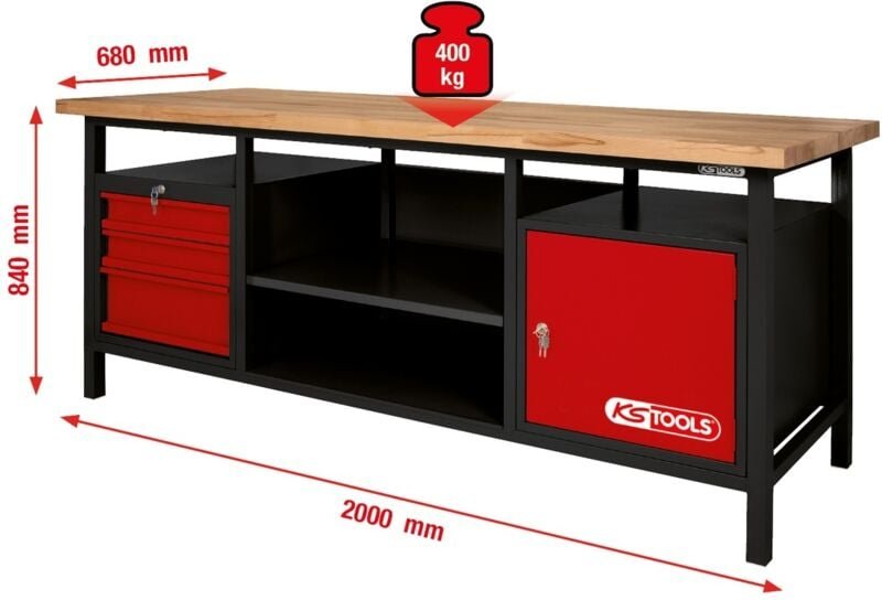 Ks Tools XXL-Werkbank mit 3 Schubladen und 1 Tür