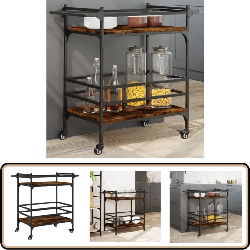 Küchenwagen Räuchereiche 82x40x78,5 cm Holzwerkstoff - Küchentisch - Küchenschrank - Kücheninsel - Holztisch - Vintage S...