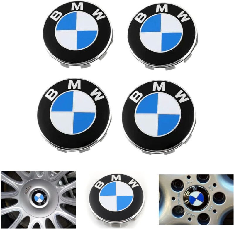 Qiedie - Set mit 4 blauen Nabenabdeckungen, kompatibel mit BMW-Radnaben-ABS-Autozubehör – 56 mm