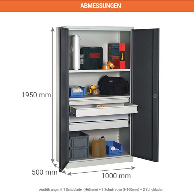 Werkstattschränke - Große Schubladen und Regale - RAL 7016 - W030090017-GCGA