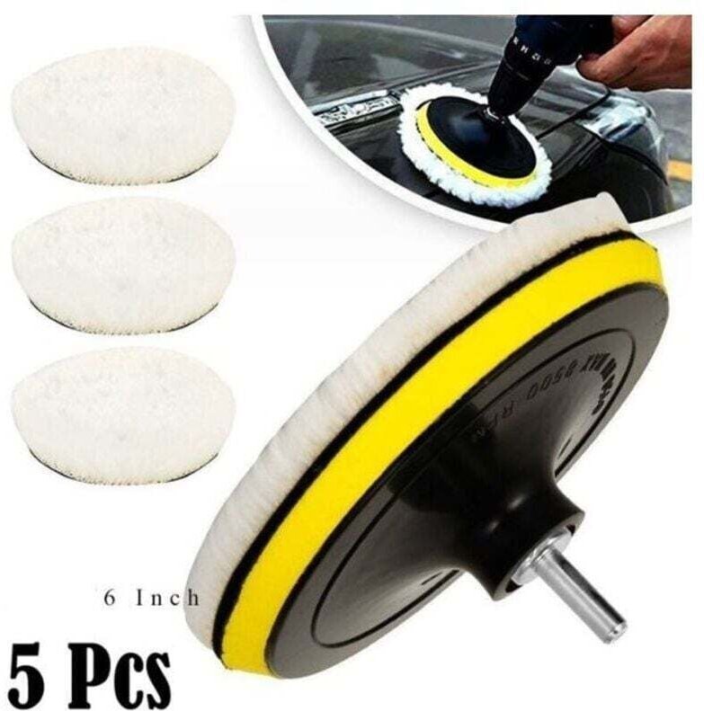 Thumbnail - 5-teiliges 150-mm-Polierpad aus Wolle, Polierscheibe, Polierschwamm-Pads, Auto-Polierset mit M14-Bohrer zum Polieren, Sc...