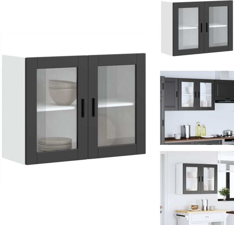 Küchen-Hängeschrank mit Glastür Porto Schwarz - Küchen-Wandschrank - Küchen-Wandschränke - Wandschrank Küche - Küchensch...