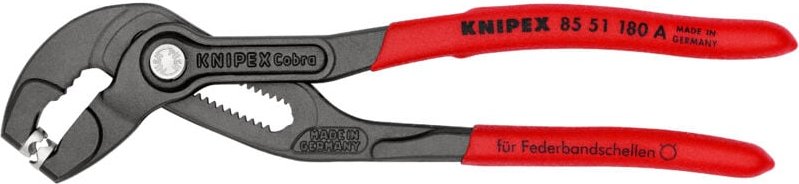 KNIPEX 85 51 180 A SB Federbandschellenzange mit rutschhemmendem Kunststoff überzogen grau atramentiert 180 mm