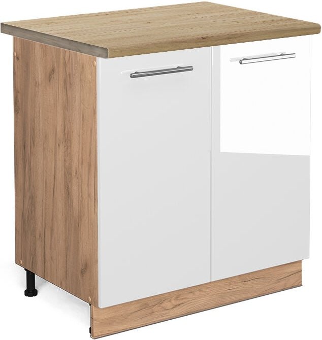 Vicco - Spülenunterschrank Fame-Line, Weiß Hochglanz, 80 cm , ap Eiche
