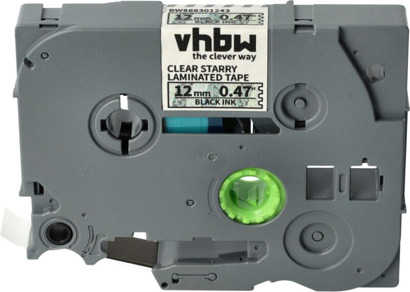 vhbw Schriftband-Kassette kompatibel mit Brother PT 2420PC, 2430PC, 2430PC Etiketten-Drucker 8m x 12mm Schwarz auf Trans...