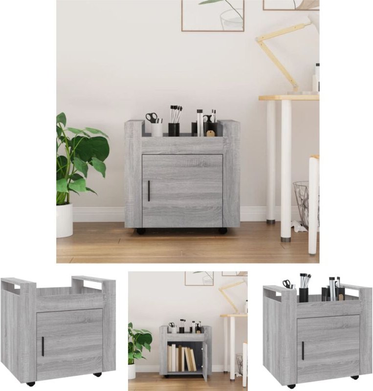 Bürowagen Grau Sonoma 60x45x60 cm Holzwerkstoff - Kücheninseln & Küchenwagen - Grau - The Living Store