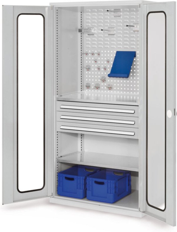 Kappes ®RasterPlan Schubladenschränke 1950x1000x600mm Sichtfenstertüren Modell 32 lichtgrau