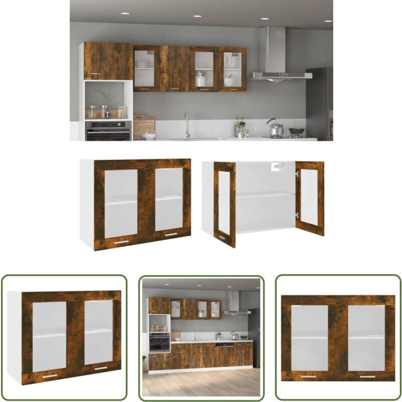 Hängeschrank Glas Räuchereiche 80x31x60 cm Holzwerkstoff - Küchenregal - Hängeschrank - Regal - Wohnwand - Küche - The L...
