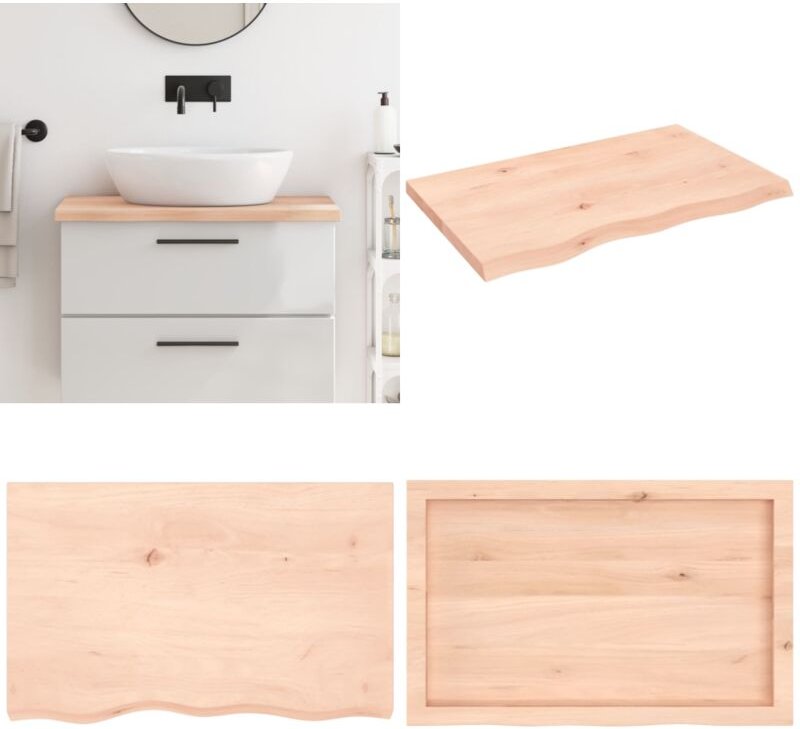 Waschtischplatte 80x50x(2-4) cm Massivholz Unbehandelt - Massiver Eichentisch - Eiche Arbeitsfläche - Badrenovierung - W...