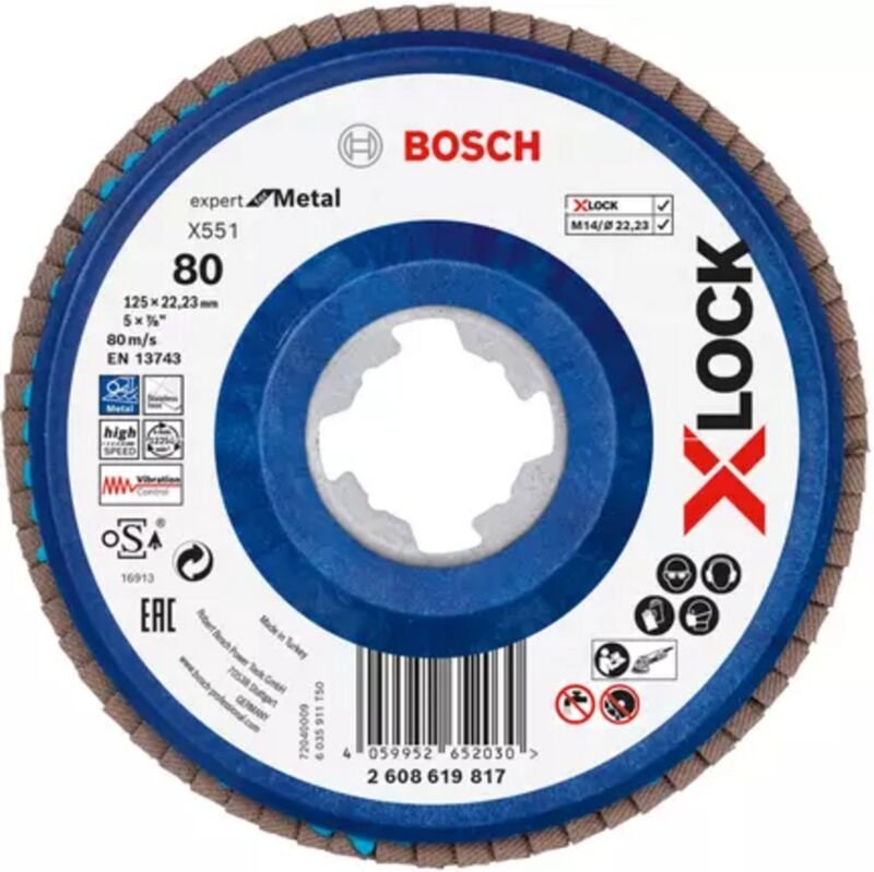 Bosch - X-LOCK-Fächerschleifscheibe X551, Expert for Metal, k: 80, 125 mm - 2608619817