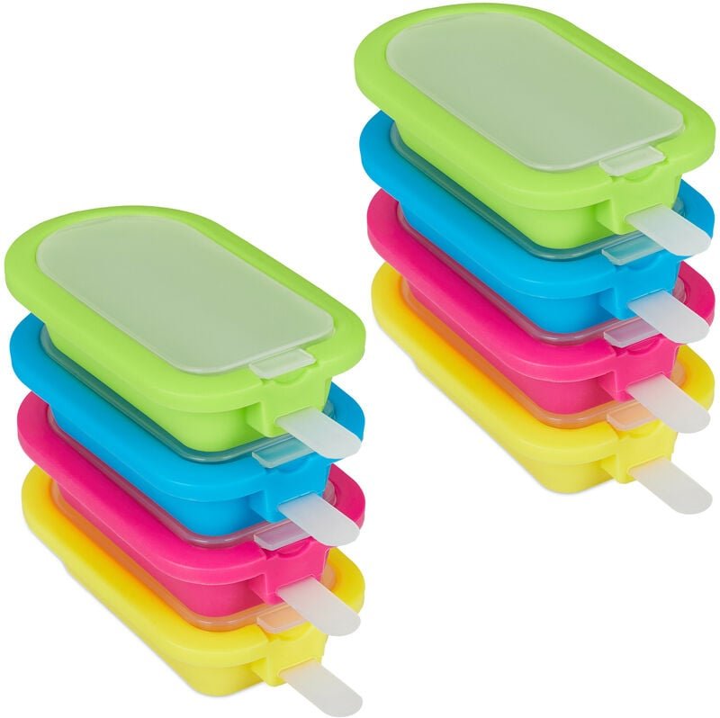 Relaxdays - Eisformen 8er Set, Silikon, Formen für Eis am Stiel, BPA-frei, Stieleisformen, Wassereisformen, mehrfarbig