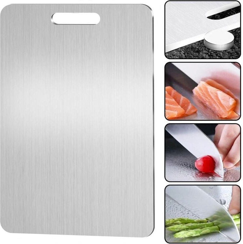 Thumbnail - Lablanc - Titanium Schneidebrett - Beidseitig Edelstahl - BPA-frei - für Küche, Fleisch, Brot, Gemüse, Obst (34 x 23 cm)