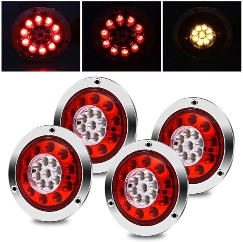 Thumbnail - LKW-Rücklicht, rund, 19 LEDs, Anhänger-Bremsstopp, Blinker, Rücklichter, 4 Stück, wasserdicht, zweifarbig, Rücklicht-Kon...