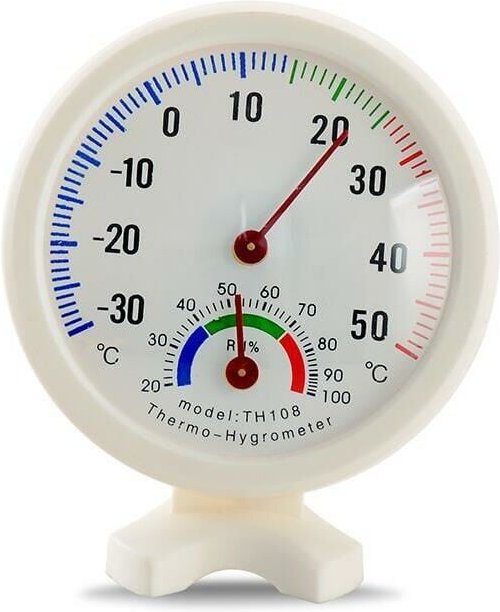 Alovez - Thermometer, rundes Zeigermodell, Prüfer, außen und innen weiß