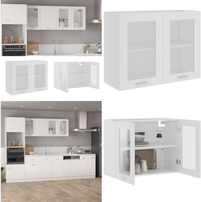Hängeglasschrank Weiß 80x31x60 cm Holzwerkstoff - Küchenschränke - Hängeschrank - Weißer Schrank - Holzschrankküche - Re...