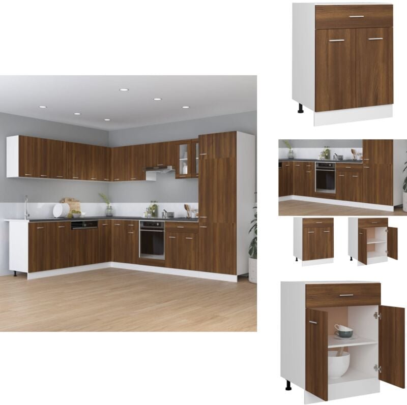 Unterschrank mit Schublade Braun Eichen-Optik 60x46x81,5 cm - Küchenmöbel - Untertischschrank - Holzwerkstoff - Eiche Op...