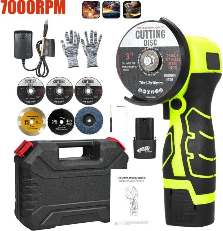 SNQ - Mini-Akku-Schleifgerät, 16,8 v Mini-Akku-Winkelschleifer, Akku-Winkelschleifer mit Ladegerät und 2 x 2000 mAh Akku...