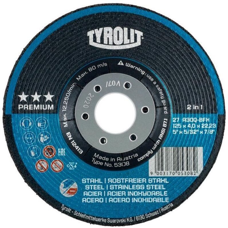 Tyrolit - Schruppschleifscheibe premium '2 in 1', Scheiben-ØxScheibenbreite: 230X4 mm