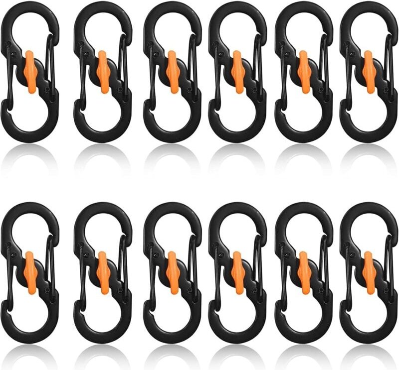 S-förmige Karabiner, 12 Stück S-Ring-Verriegelungskarabiner, Karabinerhaken, Mini-Metallschnallenclip, doppelt gefederte...