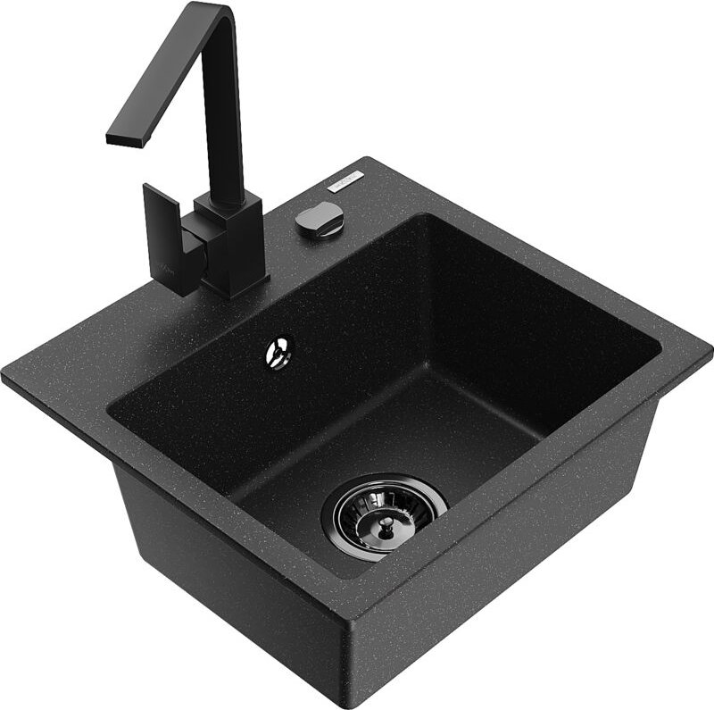 Milo 1-Becken-Granit-Spüle mit Mischbatterie Rita, Schwarz/Silbermetallic - 6505-73-670300-70- - Mexen