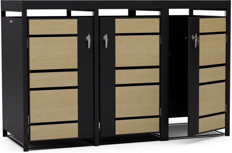 Blumfeldt - Stilvolle 3er-Mulltonnenbox fur 60/120/240 l Behalter, Top- & Frontoffnung, inklusive Schloss & Schlussel - ...