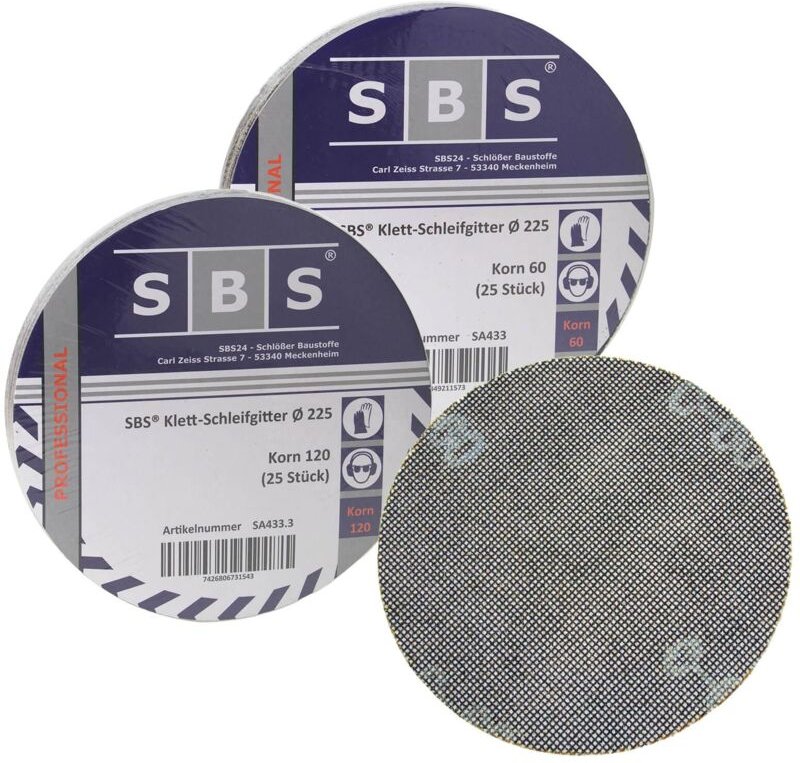 SBS - 50 Blatt Klett Gitterleinen Schleifgitter 225mm Korn 60 120