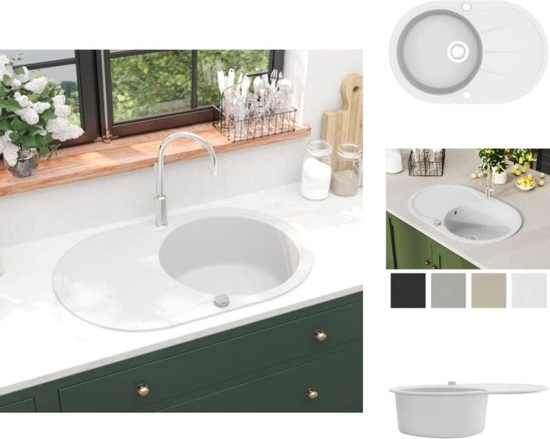 Küchenspülen & Spülbecken - Living Granitspüle Einzelbecken Oval Weiß - Weiß