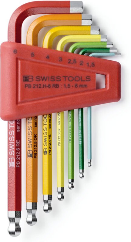 Pb Swiss Tools - Sechskant-Winkelschraubendreher-Satz, mit Kugelkopf, pulverbeschichtet, 7-teilig