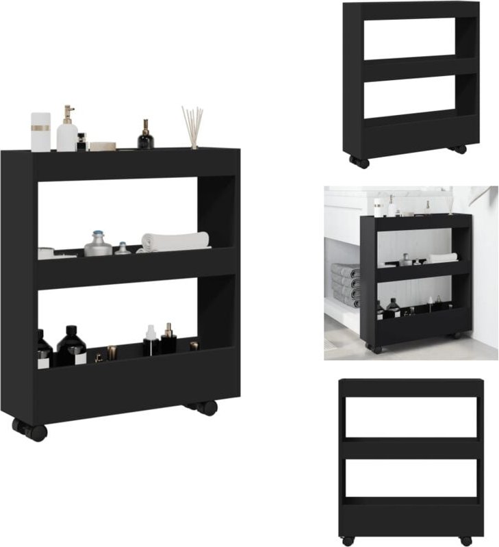 Aufbewahrungswagen Schmal 3 Etagen Schwarz Holzwerkstoff - Aufbewahrungswagen - Rollwagen - Küchenwagen - Beistellwagen