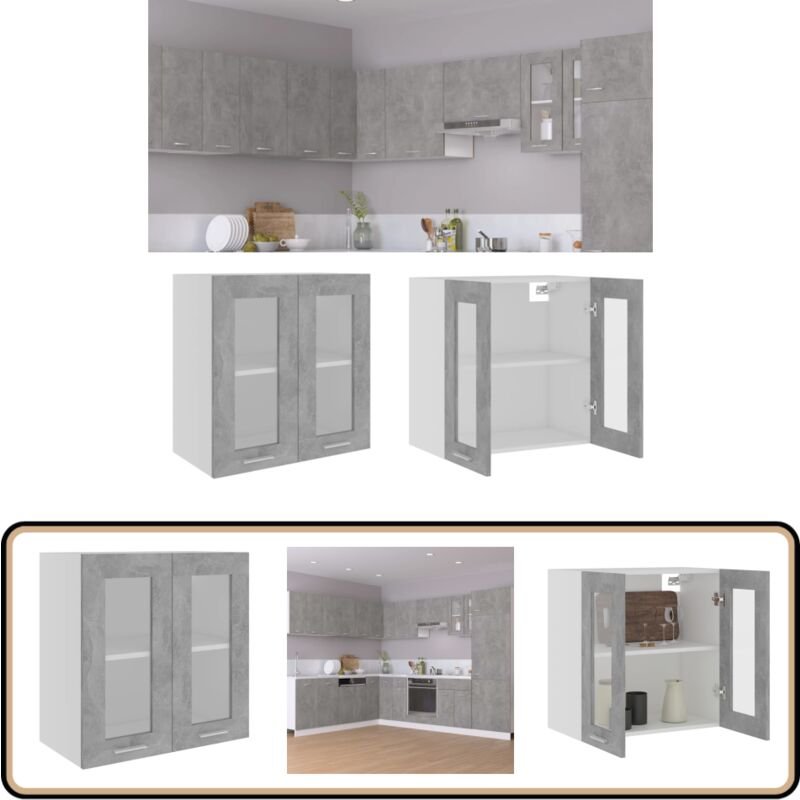 Hängeglasschrank Betongrau 60x31x60 cm Holzwerkstoff - Küchenregal - Wandhängeschrank - Spülbeckenaufbewahrung - Kücheno...