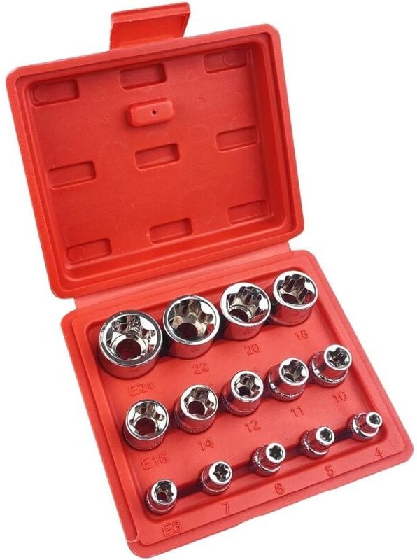 Thumbnail - 1/4 Zoll 3/8 Zoll 1/2 Zoll Innen-Torx-Steckschlüssel, 14-teiliger Satz, Inbus-Steckschlüsselsätze, Torx-Satz E4, E5, E6,...