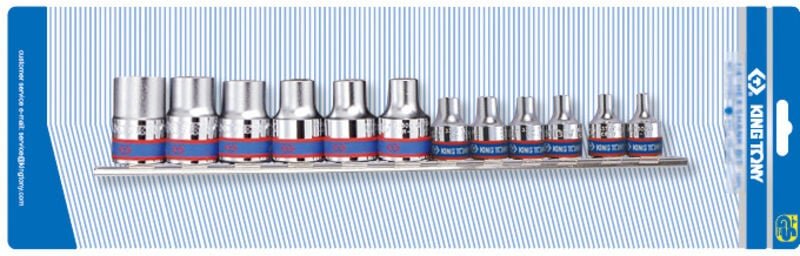 Steckschlüsselsatz 3/8-1/2 12-teilig E4-E20, Chrom - KY7113PR