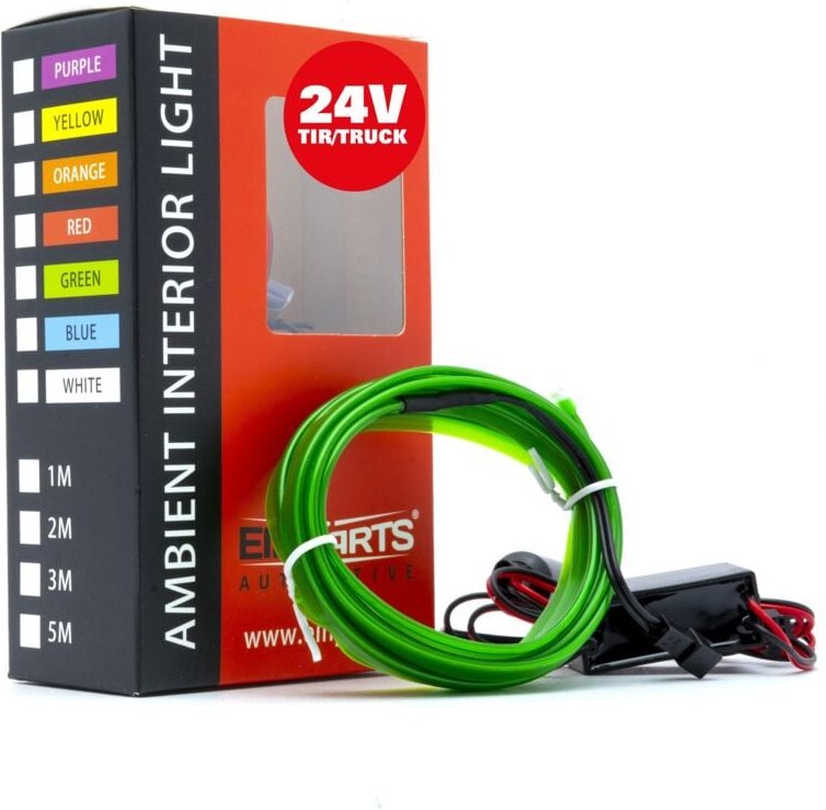 LED Auto Fiberoptik Ambientelicht 24V Grün 2 Meter