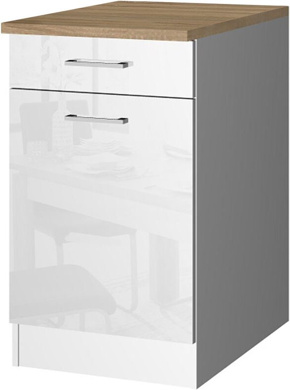 Lomadox - Küchen-Unterschrank 50 MARANELLO-03 Weiß Hochglanz Breite 50 cm