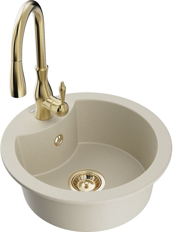 Mexen Diego 1-Becken-Granit-Spüle mit Mischbatterie Savita, Beige - 6512-69-672601-50