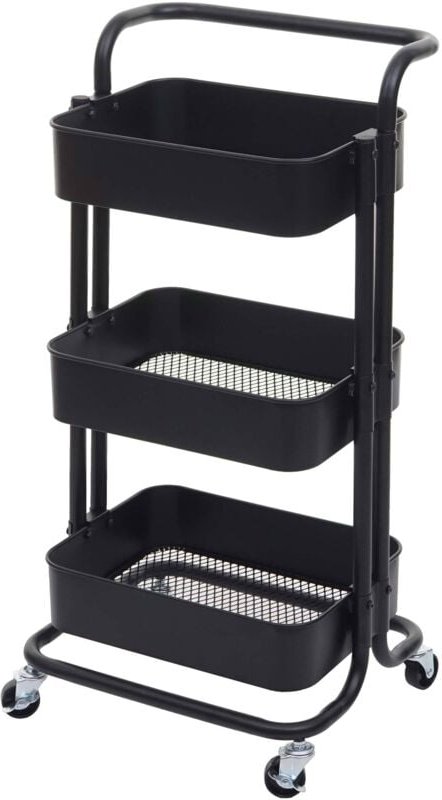 Servierwagen HHG-602, Küchenwagen Barwagen Teewagen Transportwagen Rollwagen schwarz mit Griff