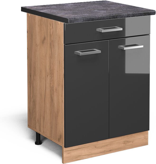 Küchenunterschrank R-Line, Anthrazit Hochglanz, 60 cm mit Schublade, ap Anthrazit Vicco