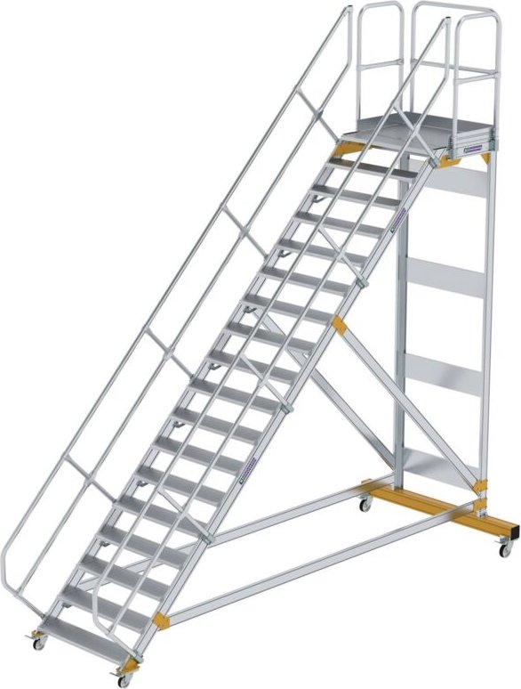 Günzburger Steigtechnik - Plattformtreppe 45° fahrbar Stufenbreite 1 m 18 Stufen Aluminium geriffelt - 600818