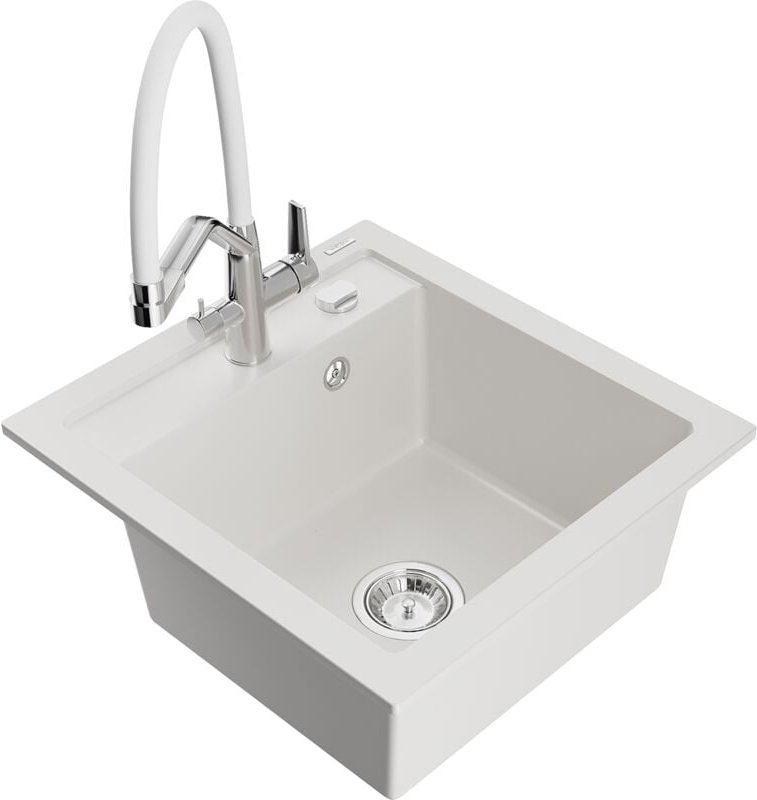 Mexen Vito 1-Becken-Granitspüle mit Mischbatterie Duo, Weiß - 6503-20-671701-02