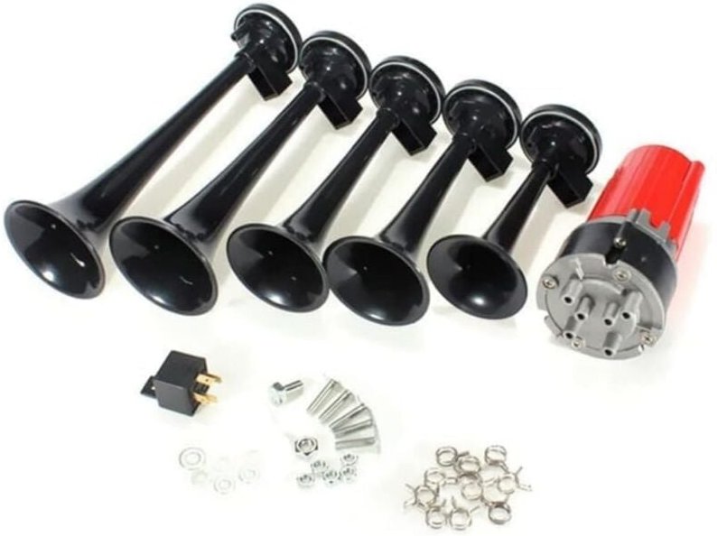 5 Pcs 125dB 12V Musical Trompete mit Kompressor für Auto Lkw Boot Bus Schwarz