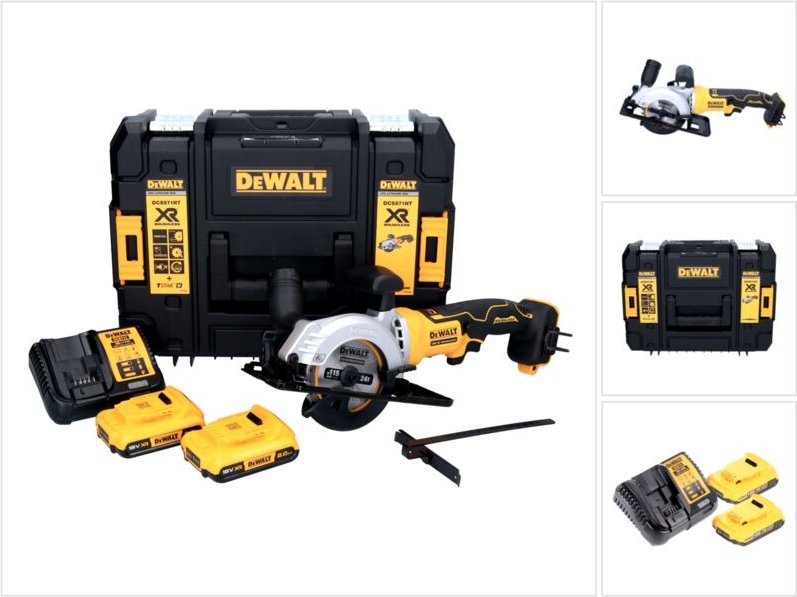 DeWalt DCS 571 D2 Akku Handkreissäge 18 V 115 mm Brushless + 2x Akku 2,0 Ah + Ladegerät + TSTAK