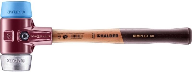 SIMPLEX-Schonhammer, TPE-soft / Weichmetall mit Tempergussgehäuse und hochwertigem Holzstiel D=60 mm 3019.060