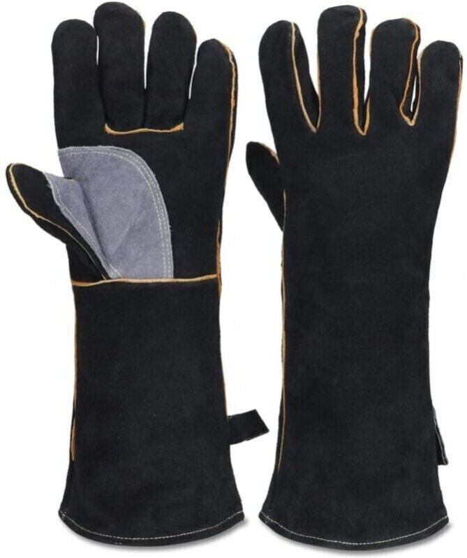 Thumbnail - Extrem feuer- und hitzebeständige Handschuhe mit genähtem Leder, ideal für Kamine, Öfen, Backöfen, Grills, Schweißen, Gr...