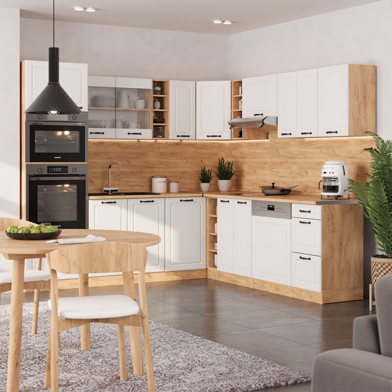 Thumbnail - Vicco - Eckküche R-Line, Weiß Landhaus/Goldkraft Eiche, 237 x 60 cm ohne Arbeitsplatte