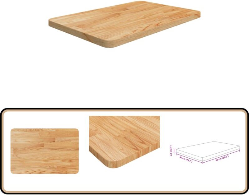 Waschtischplatte Hellbraun 60x40x2,5 cm Massivholz Behandelt - Waschtischplatte - Eichenholz Platte - Badezimmersanierun...