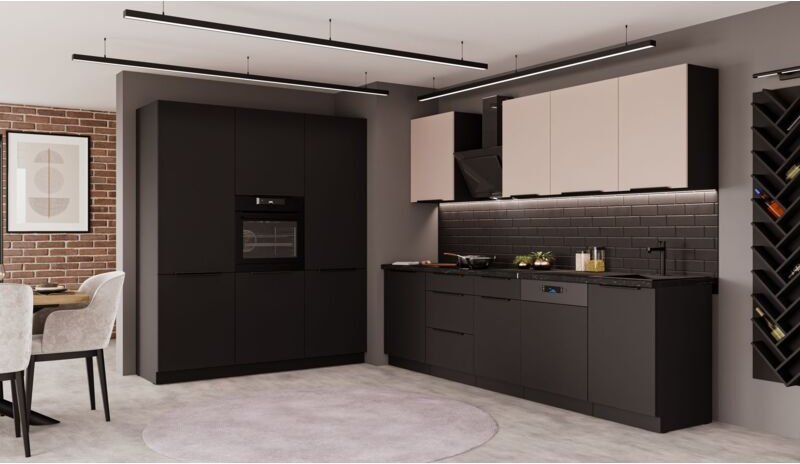 Küchen Preisbombe - Küche siena + arona 280 + 180 cm Küchenzeile Küchenblock Einbauküche Kaschmir beige + Schwarz matt