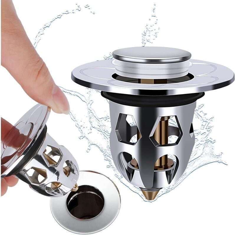 Thumbnail - 2er-Pack Waschbeckenstöpsel, Pop-Up, für Waschbecken, Badewanne, mit Anti-Verstopfungssieb/Filter, für Küche (34 bis 40 ...
