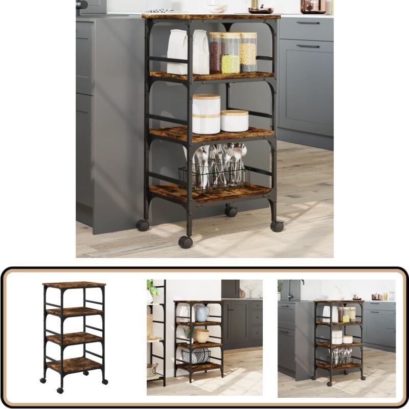 Küchenwagen Räuchereiche 45x35x89,5 cm Holzwerkstoff - Küchentisch - Küchenschrank - Kücheninsel - Rollwagen - Mobiliar